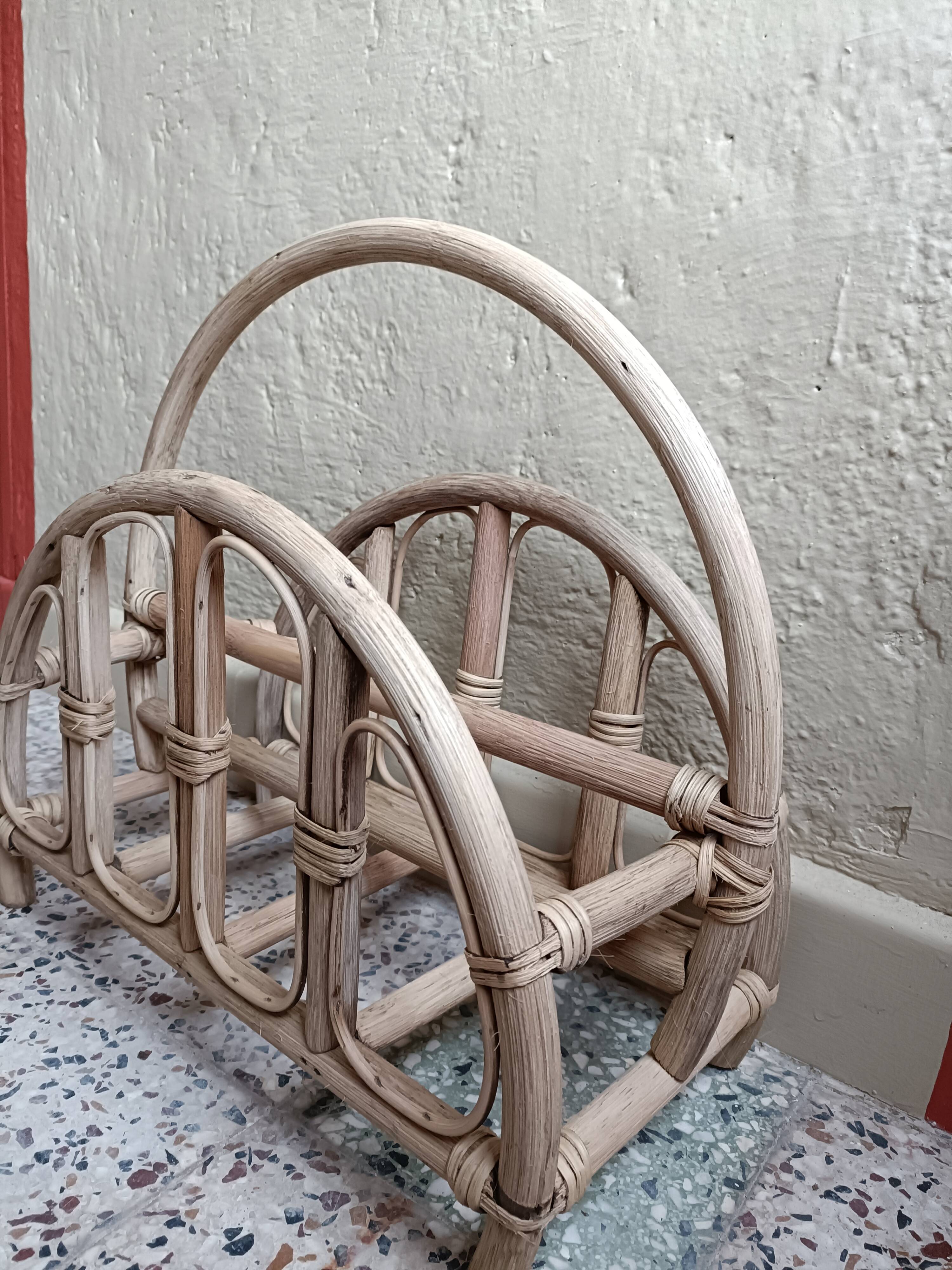 Refurbished rattan magazine rack