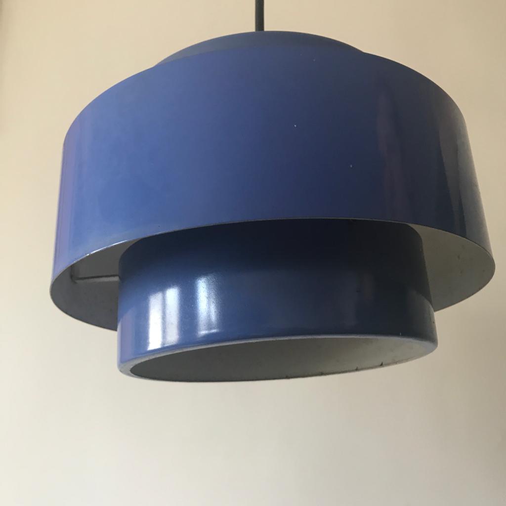 Scandinavian hanging lamp in blue sheet metal