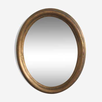 Golden wood oval mirror 29x36cm