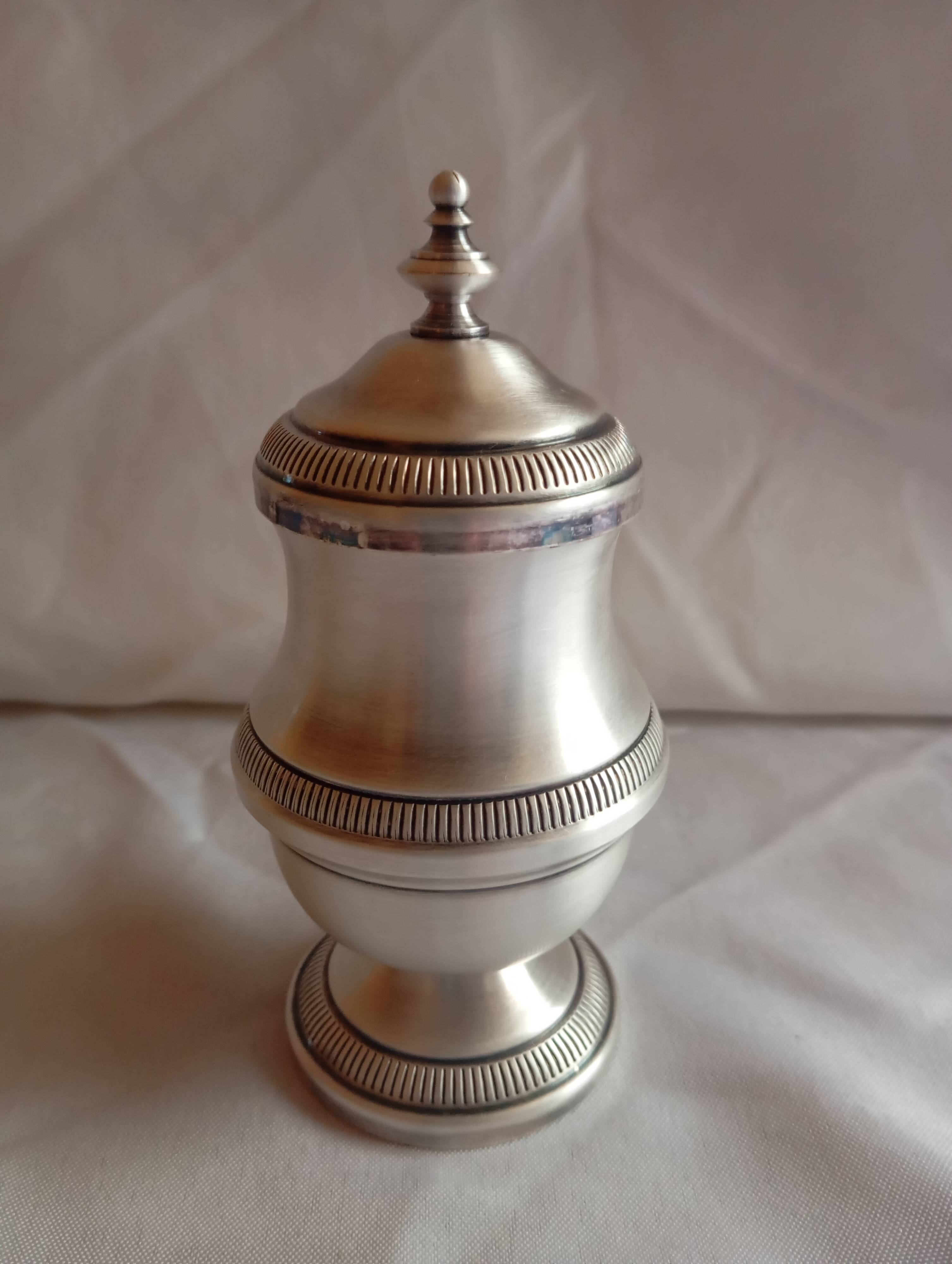 Silver metal mustard jar