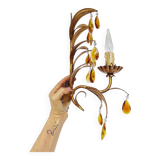 Applique italienne vintage en métal doré avec des pampilles ambre