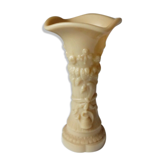 Old opaline vase of fair decor ears of wheat and sickle no signature early 20 th height