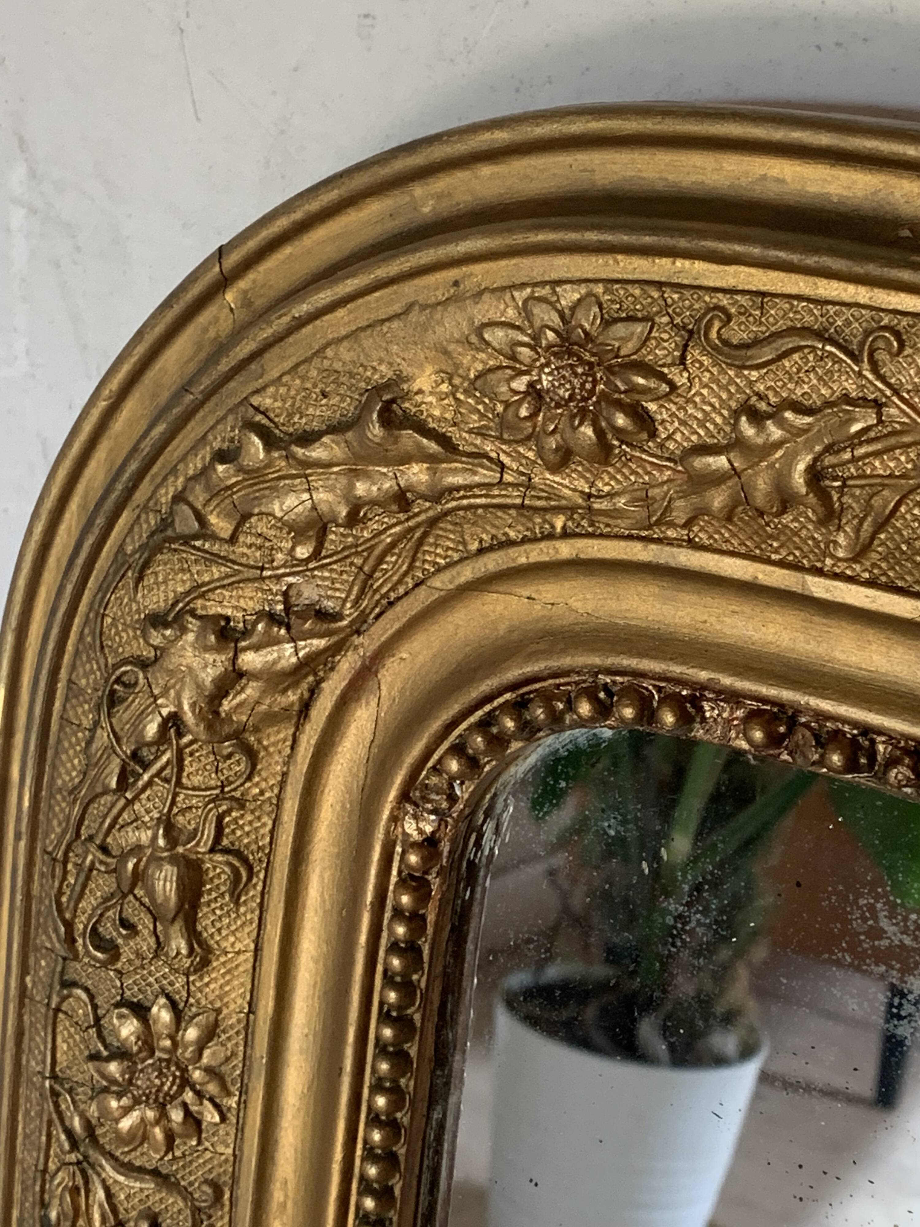 Louis philippe golden fireplace mirror with floral pattern