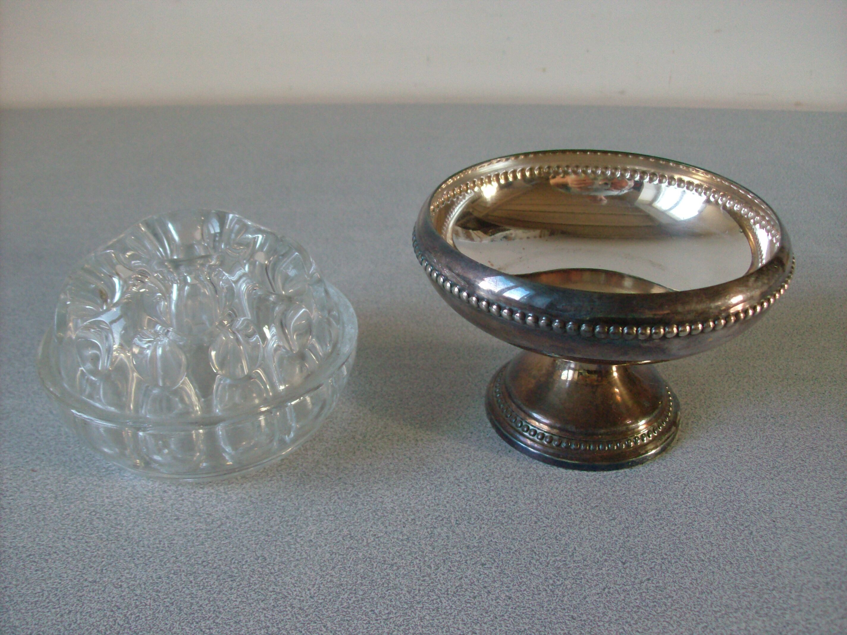 Pique flowers 12 holes glass on foot silver metal deco Art Deco style