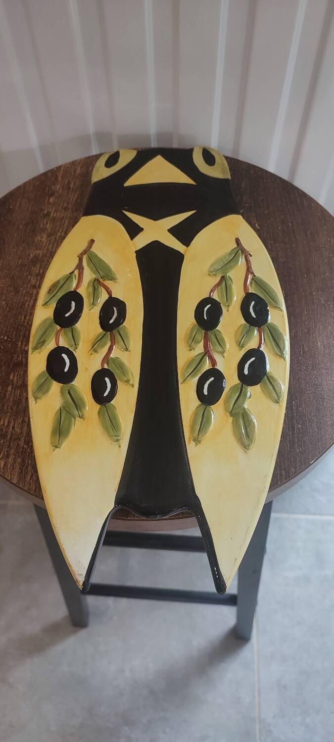 Ceramic cicada dish signed NEM