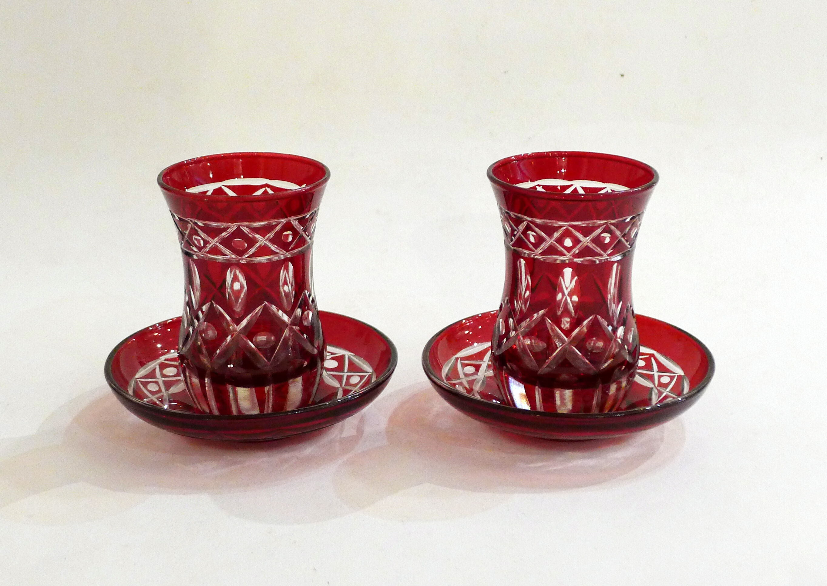 Pair of cut tea glasses