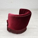 1970s, Danish lounge chair, original condition, cherry-red velour fabric.