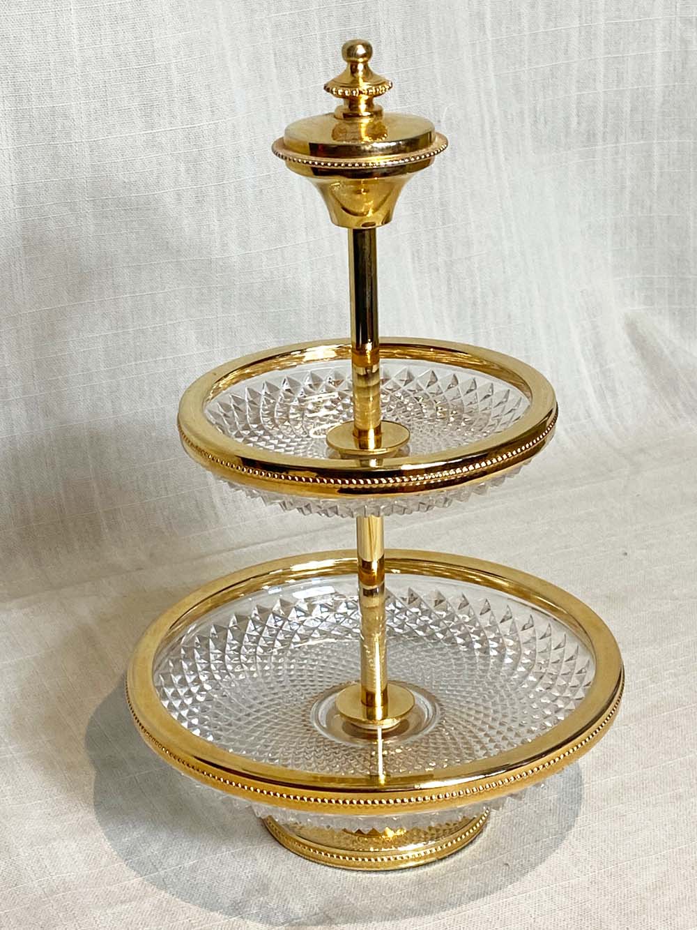 Double dessert display. Glass and gilded metal. Very good condition