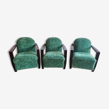 Set of 3 art deco studio armchairs