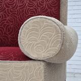 Canapé-lit danois des années 1950, laine d'ameublement rouge/beige, pieds en bois de frêne.