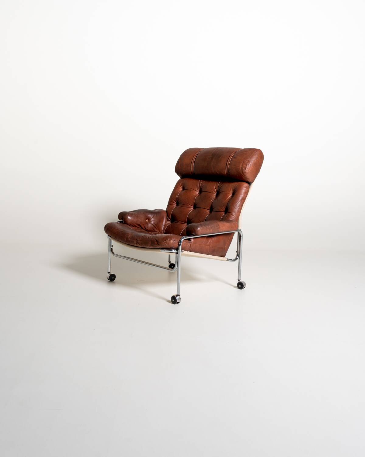 Leather and chrome-plated steel armchair, Sweden, 1960s/70s