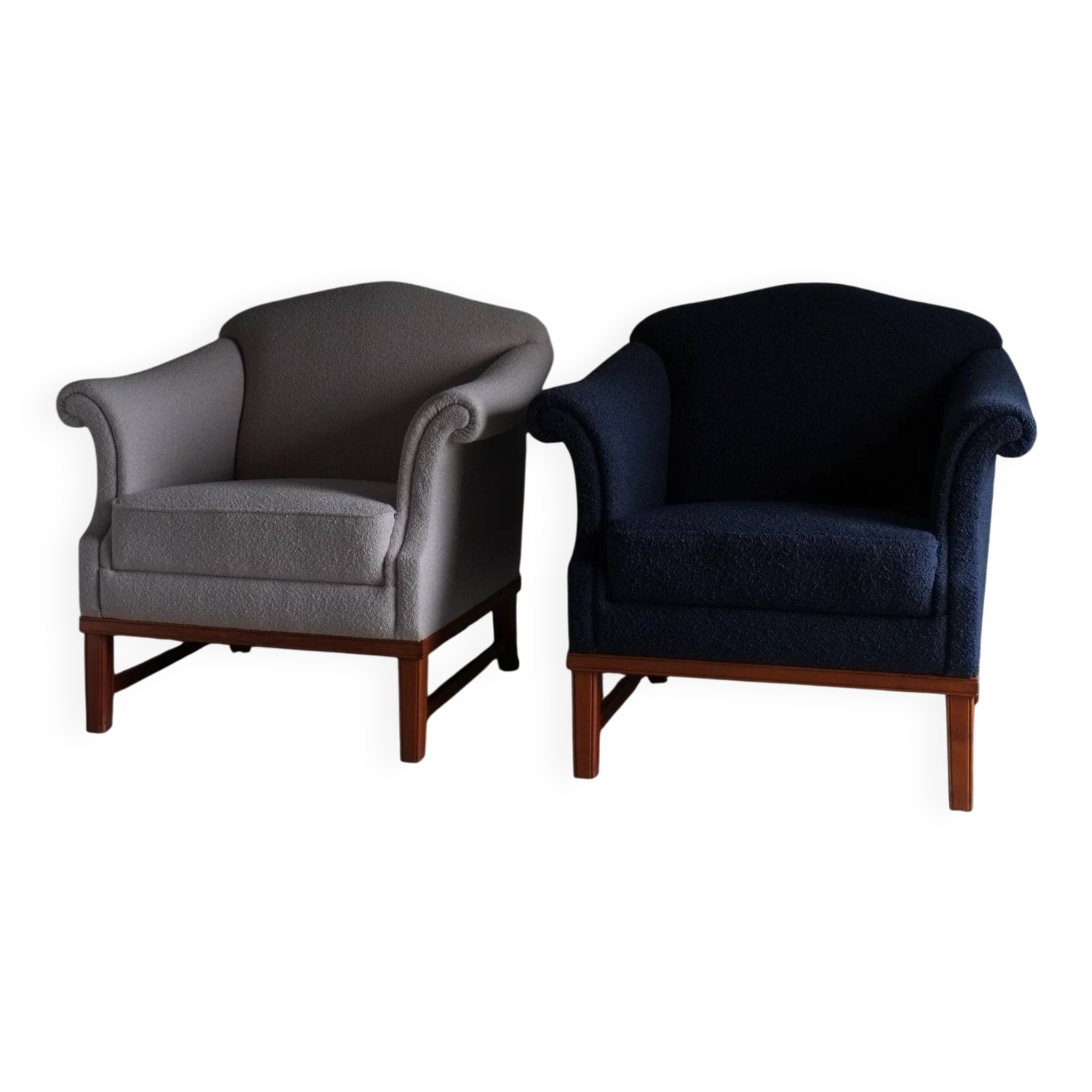 Fauteuil lounge gris bouclé | Suède | Années 1940