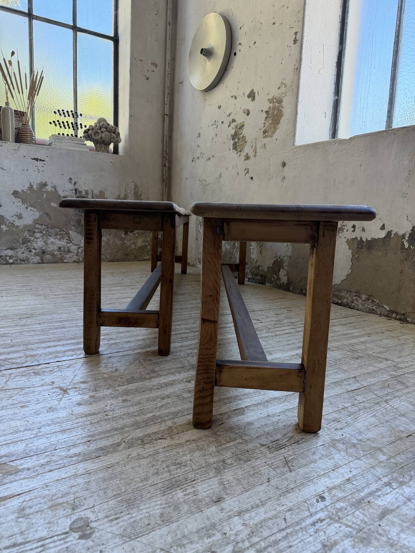 Set of two rustic oak farm benches 2m