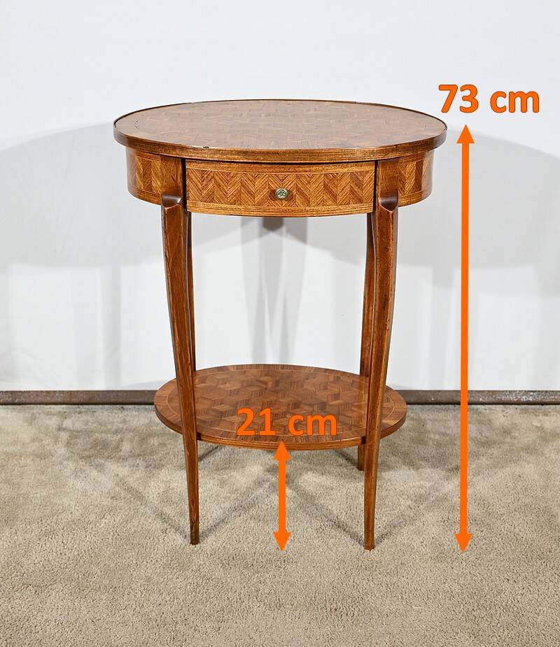 Small Marquetry Living Room Table, Louis XV / Louis XVI Transition style – 1920