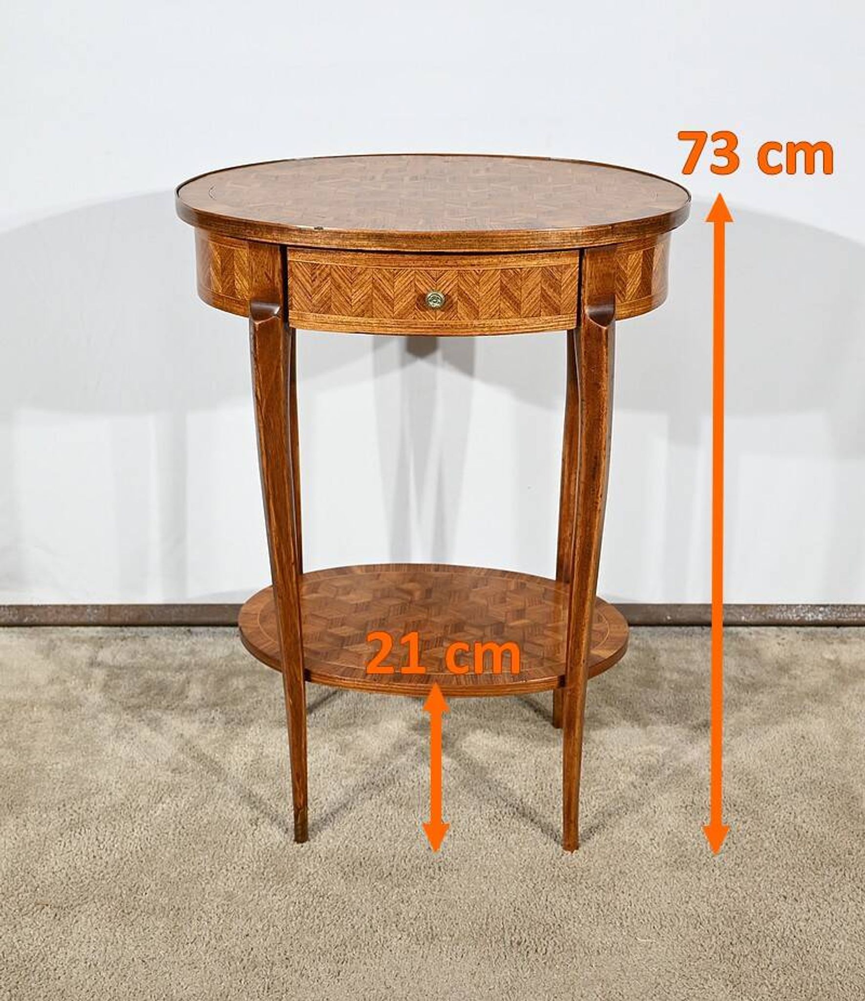 Small Marquetry Living Room Table, Louis XV / Louis XVI Transition style – 1920