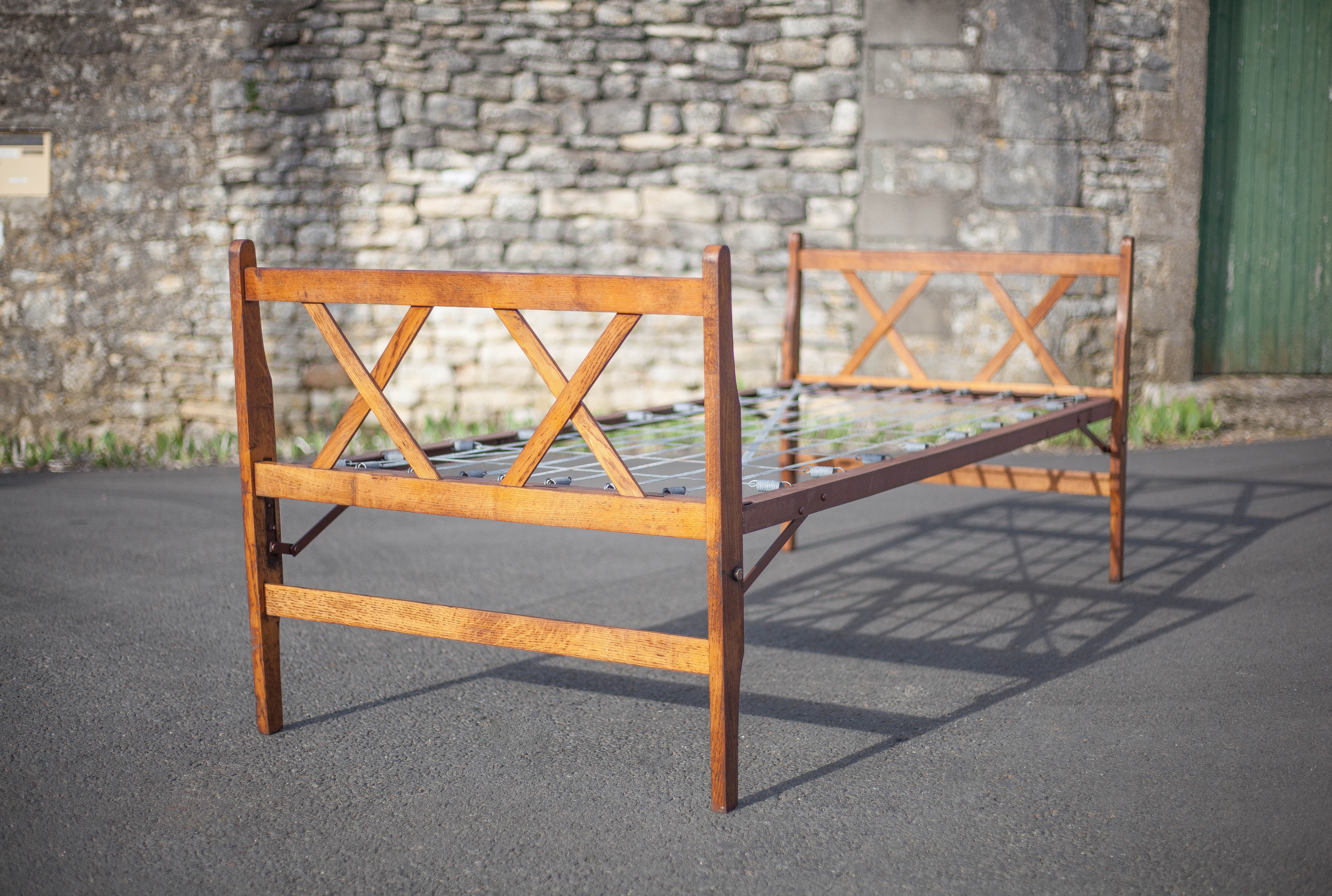 Old wood folding bed, reconstruction period bed, daybed