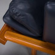 Danish teak and navy blue leather 3-seater sofa from Komfort, 1970s