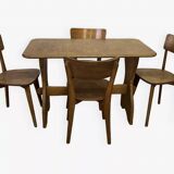 Ensemble table et 4 chaises en bois vintage