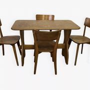 Vintage wooden table and 4 chairs set