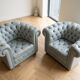 Sofa + 2 grey leather Chesterfield armchairs
