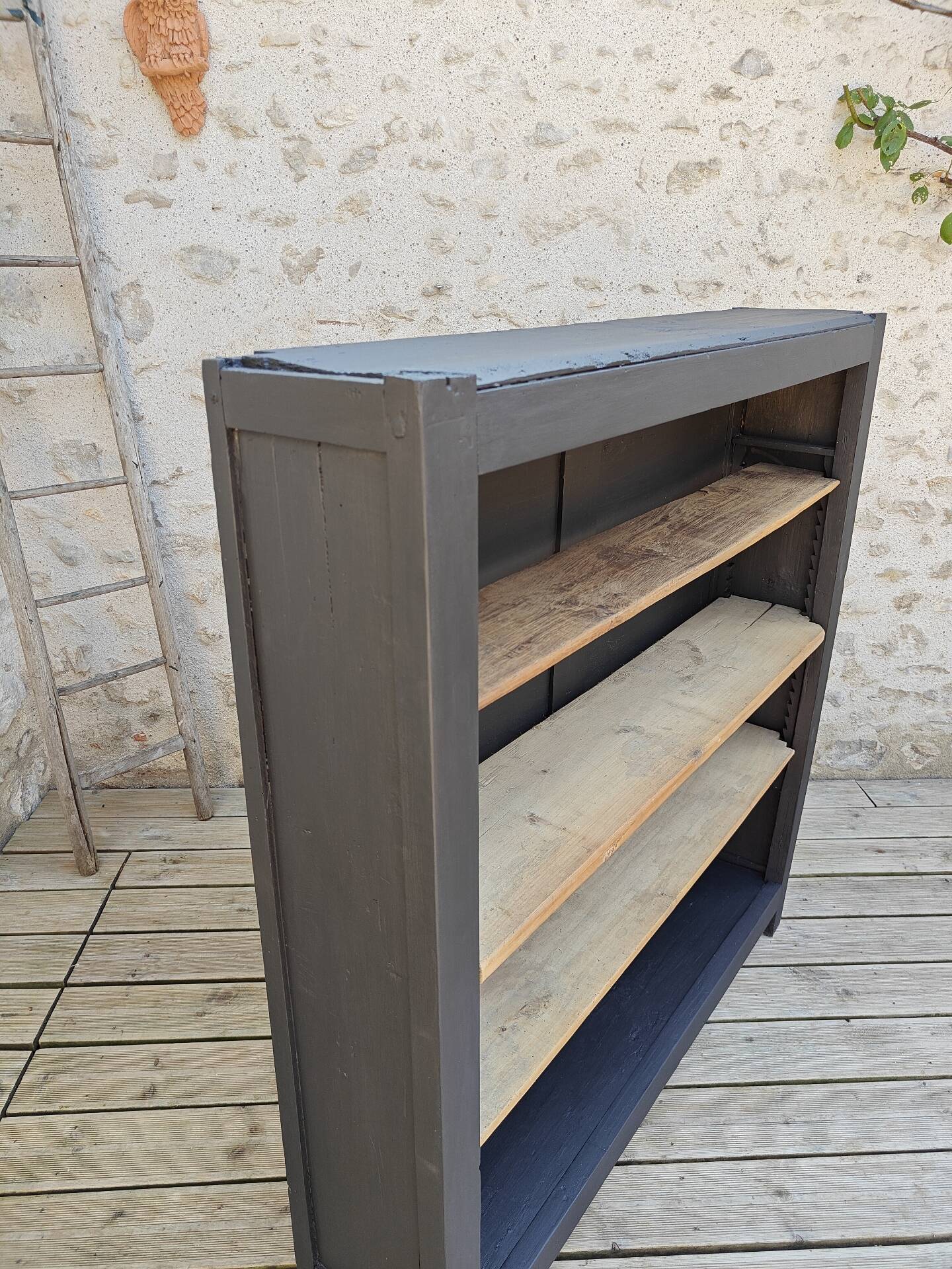Library, restored antique shelf