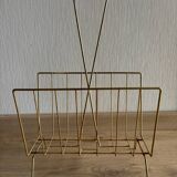 Magazine rack in gold metal and bamboo from the 60s