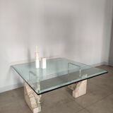 Travertine and glass coffee table