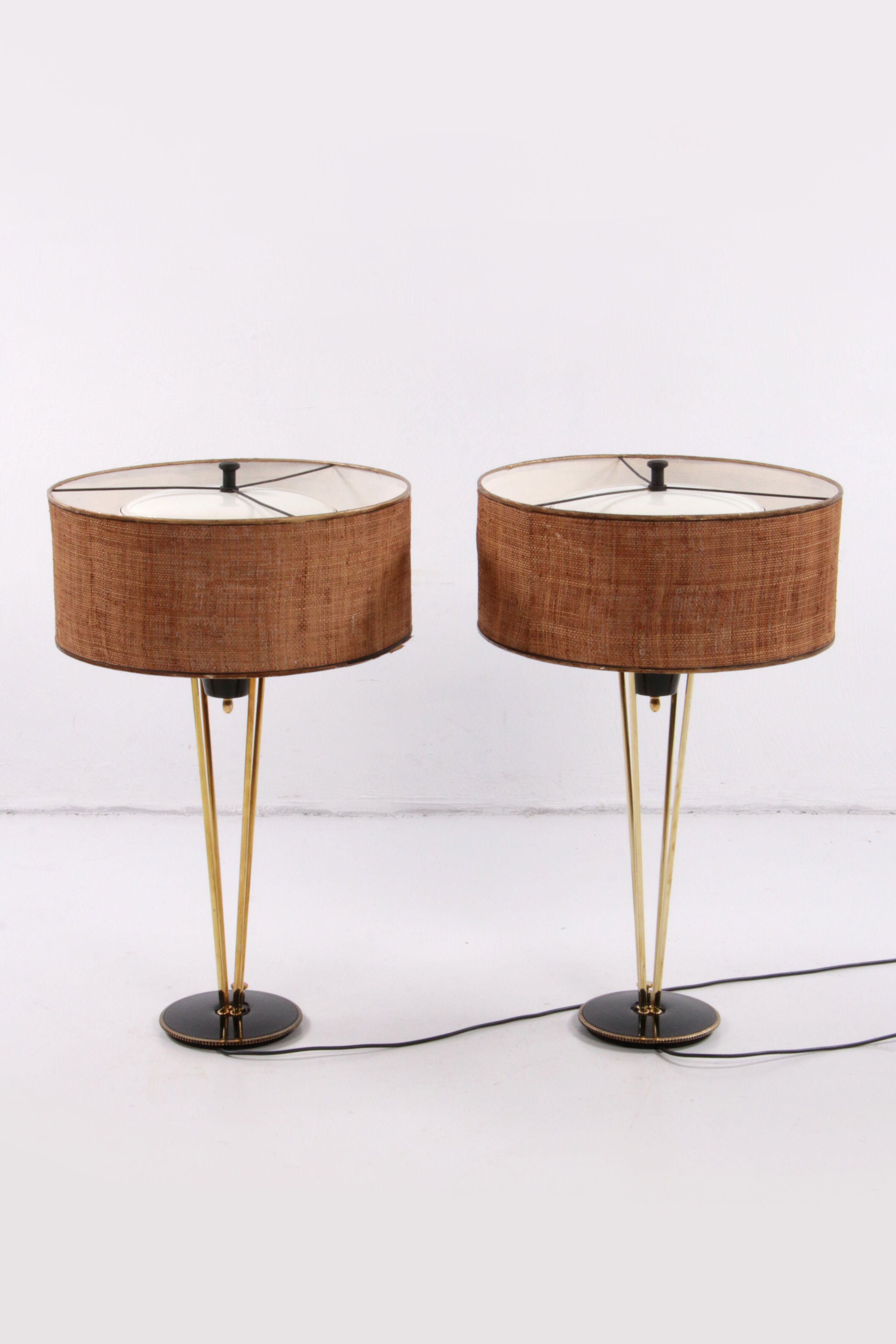 Stiffel Table lamps set Rare with original shade, 1950 USA.