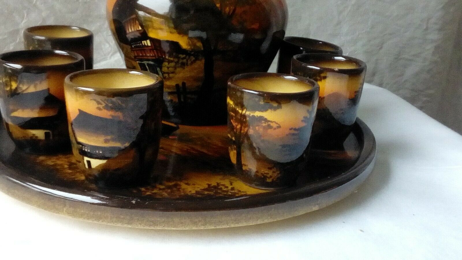 SERVICE A LIQUEUR EN FAIENCE SCHRAMBERG MAJOLICA STYLE SAINT JEAN DU DESERT