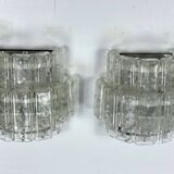 Vistosi manner, set of four large clear murano glass elements sconces. Italy 1970s