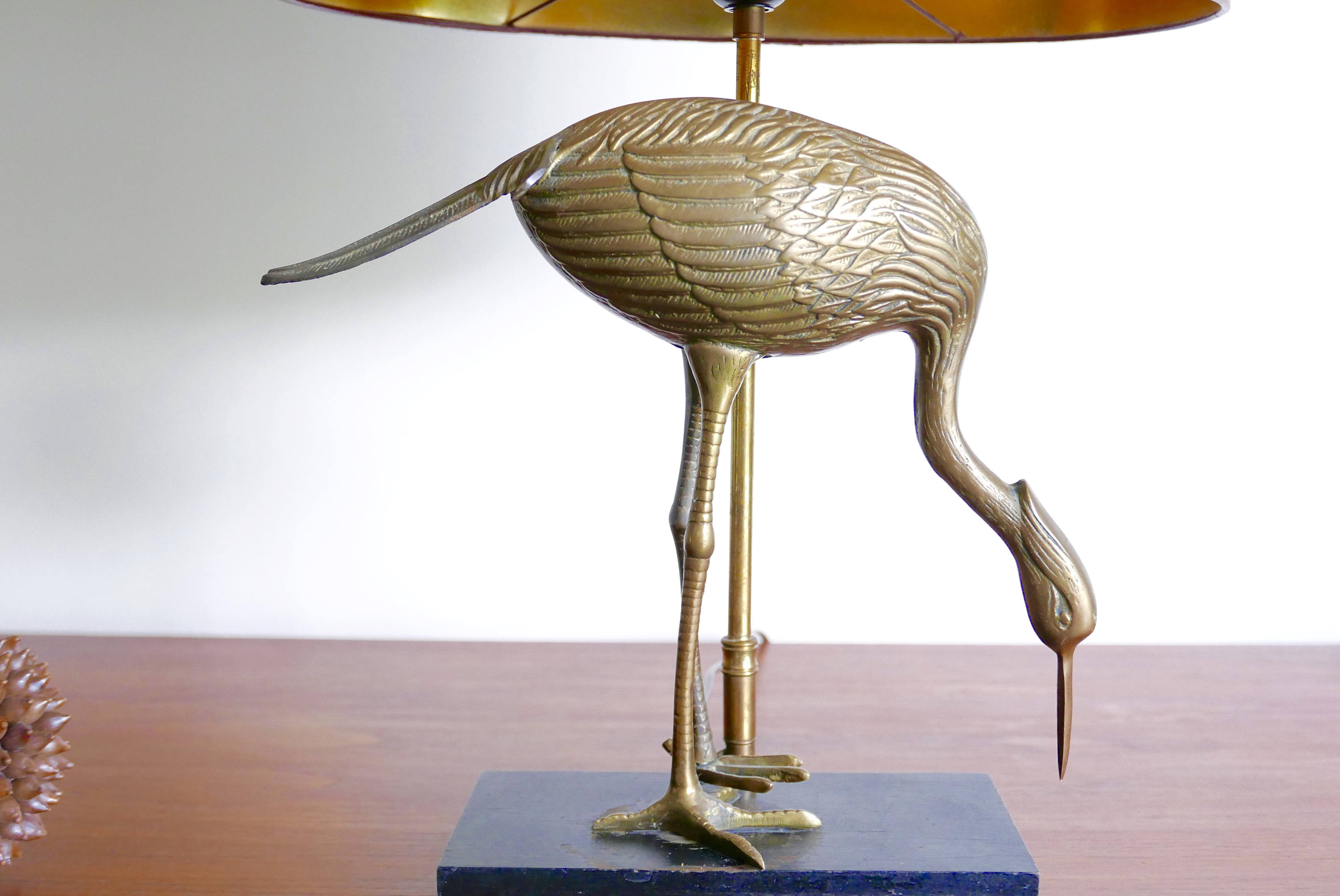 Imposing sculpture heron brass lamp 50 years