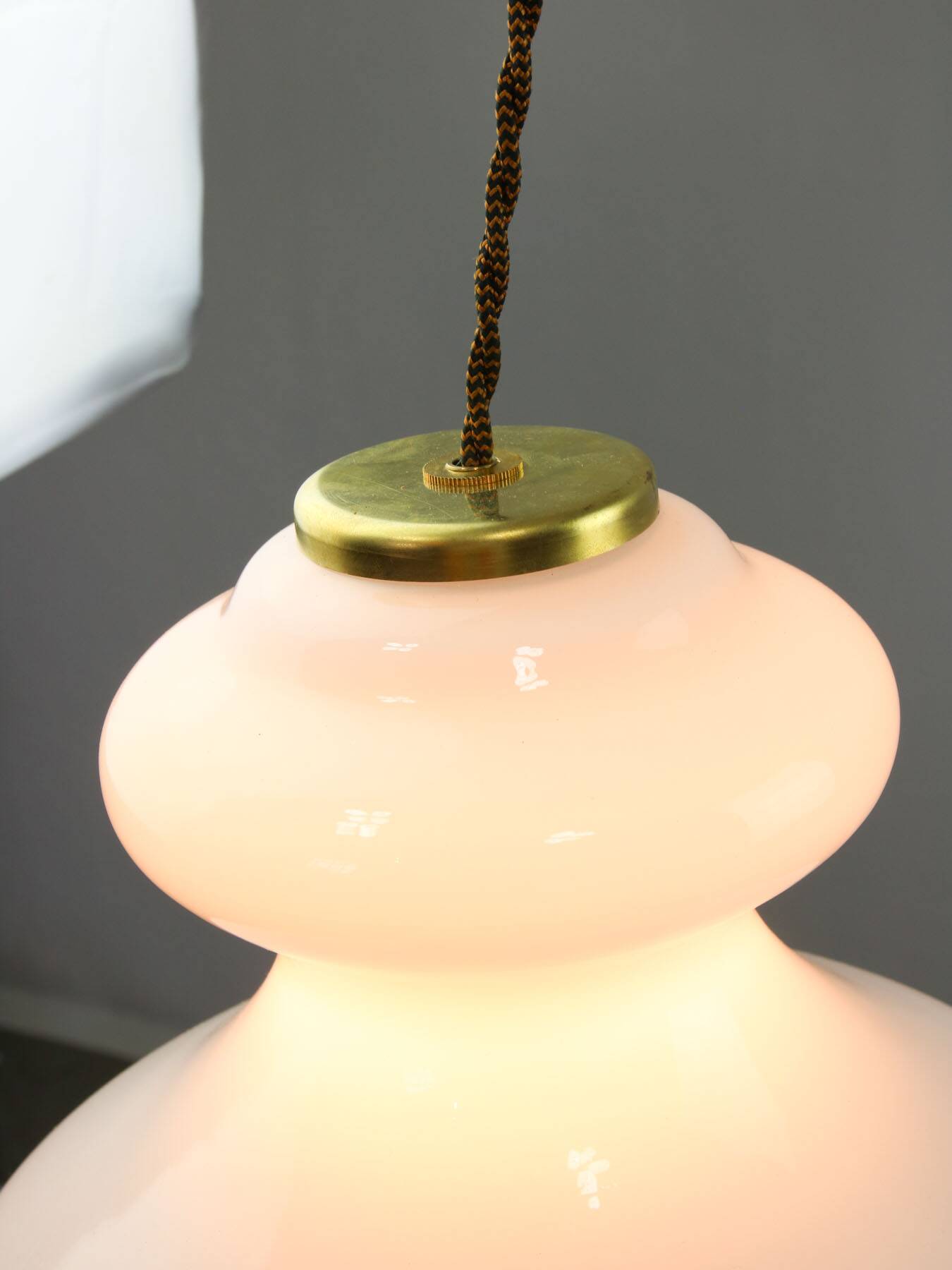 Mid-century italian green glass & brass pendant lamp