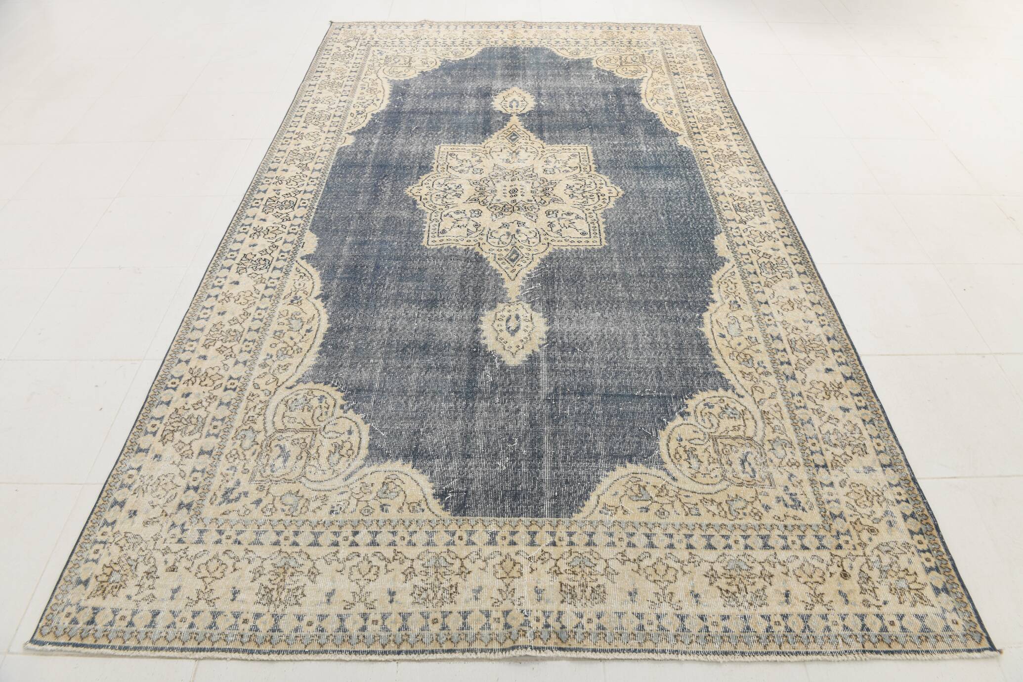 6x10 Navy Blue Turkish Vintage Rug, 193x315Cm