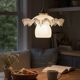 Opaline scalloped pendant light and Art Deco tulip