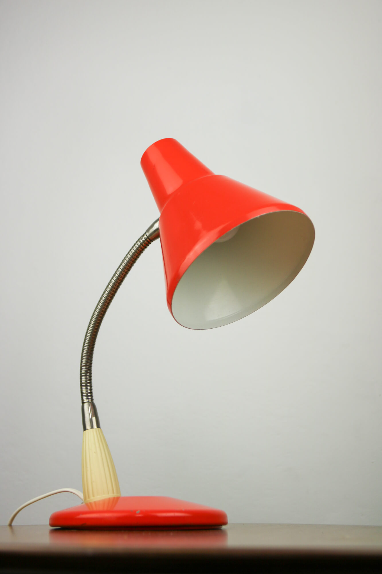 Adjustable Desk Lamp in Orange Painted Metal and Chrome-Plated Spiral Arm, 1970s
