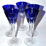Set of 5 Roemers Nelly glasses in cut crystal from Saint-Louis, cobalt blue color, 1930