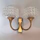 Pair of two-light wall sconces in gilded brass and blue from the 1950s.