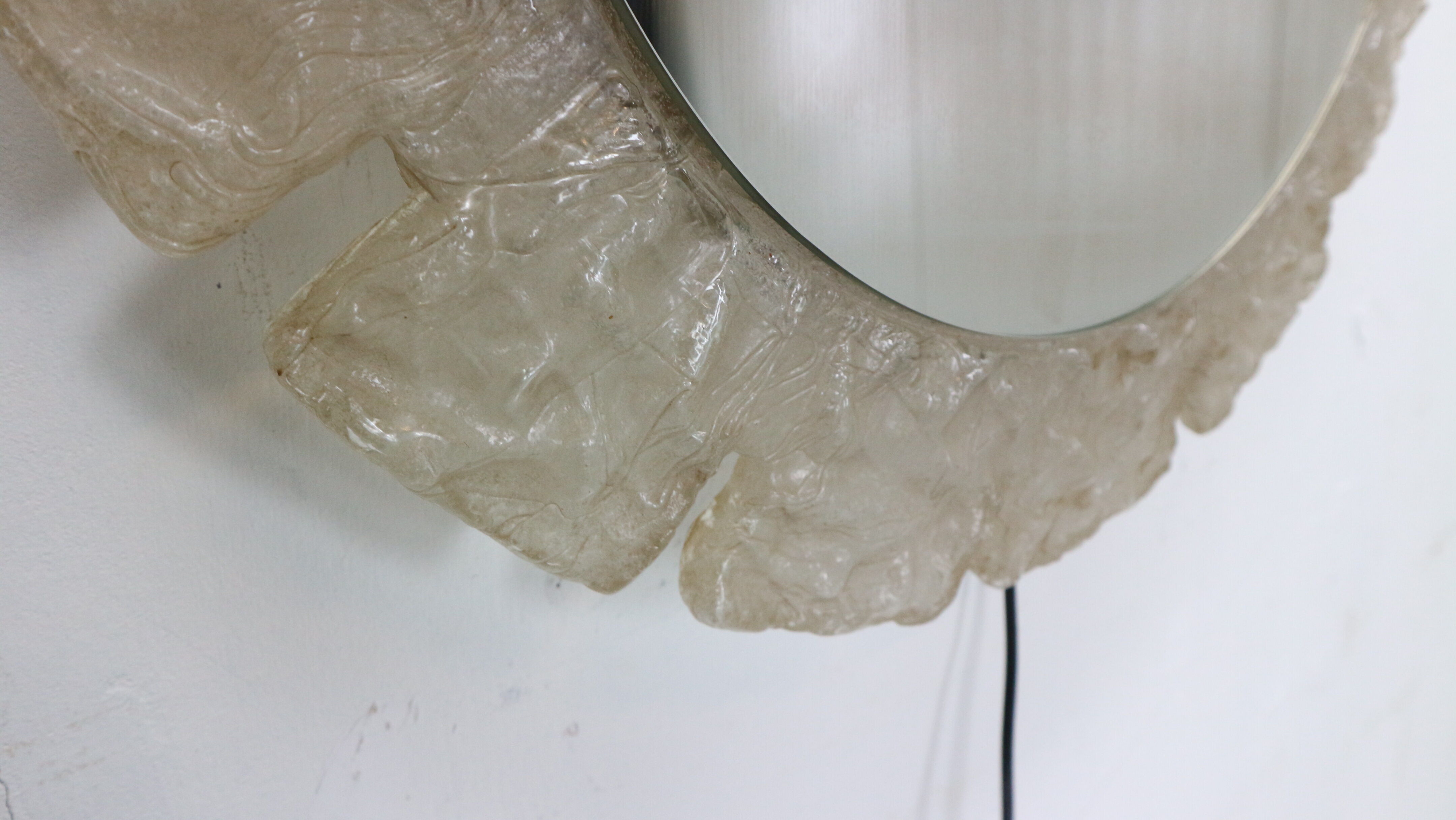 Egon hillebrand round acrylic illuminated mirror with lightening, 1970's germany