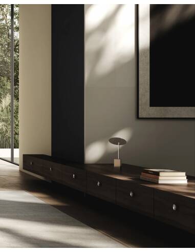 Reflect table lamp in chrome metal, contemporary work.