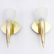 Pair of leola brass and glass wall lights, italy 1970