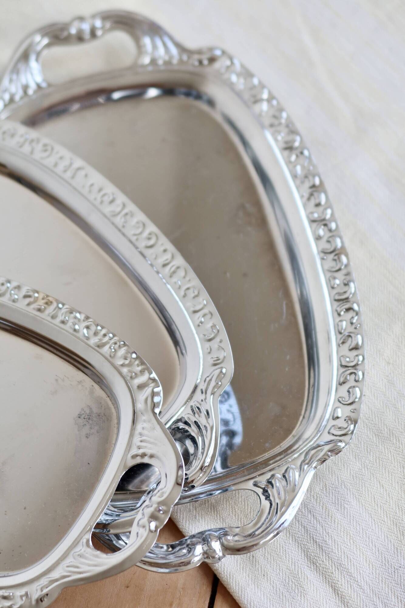 Trio de mini plateaux vintage métal argenté