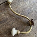 Double coat hook, brass and ceramic