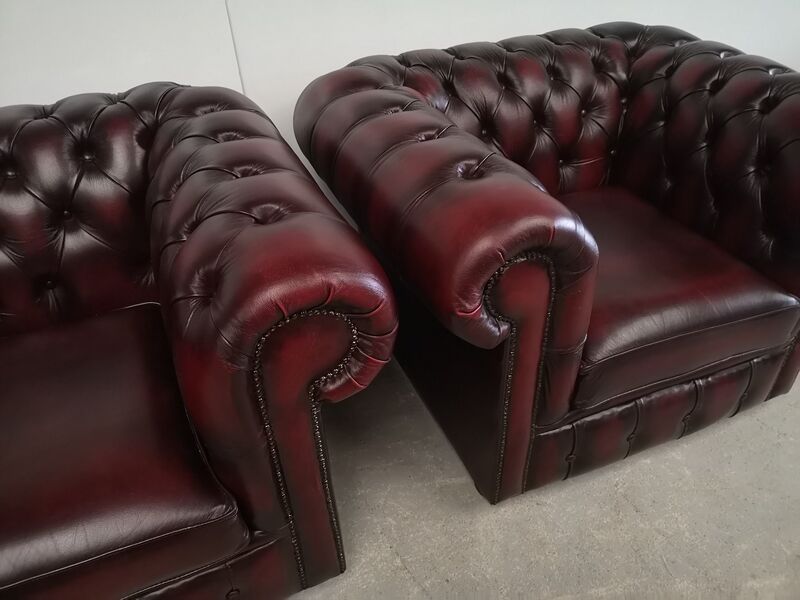 Chesterfield burgundy leather armchairs