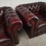 Chesterfield burgundy leather armchairs