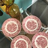 4 red vintage dessert plates