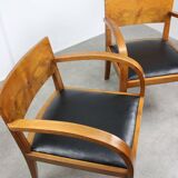 Italian Art Deco Lounge Chairs in Wood & Black Leatherette, set of 2