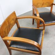 Italian Art Deco Lounge Chairs in Wood & Black Leatherette, set of 2