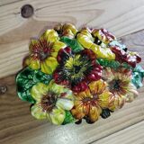 Vintage decorative object in ceramic majolica with pansy decoration – 1950s