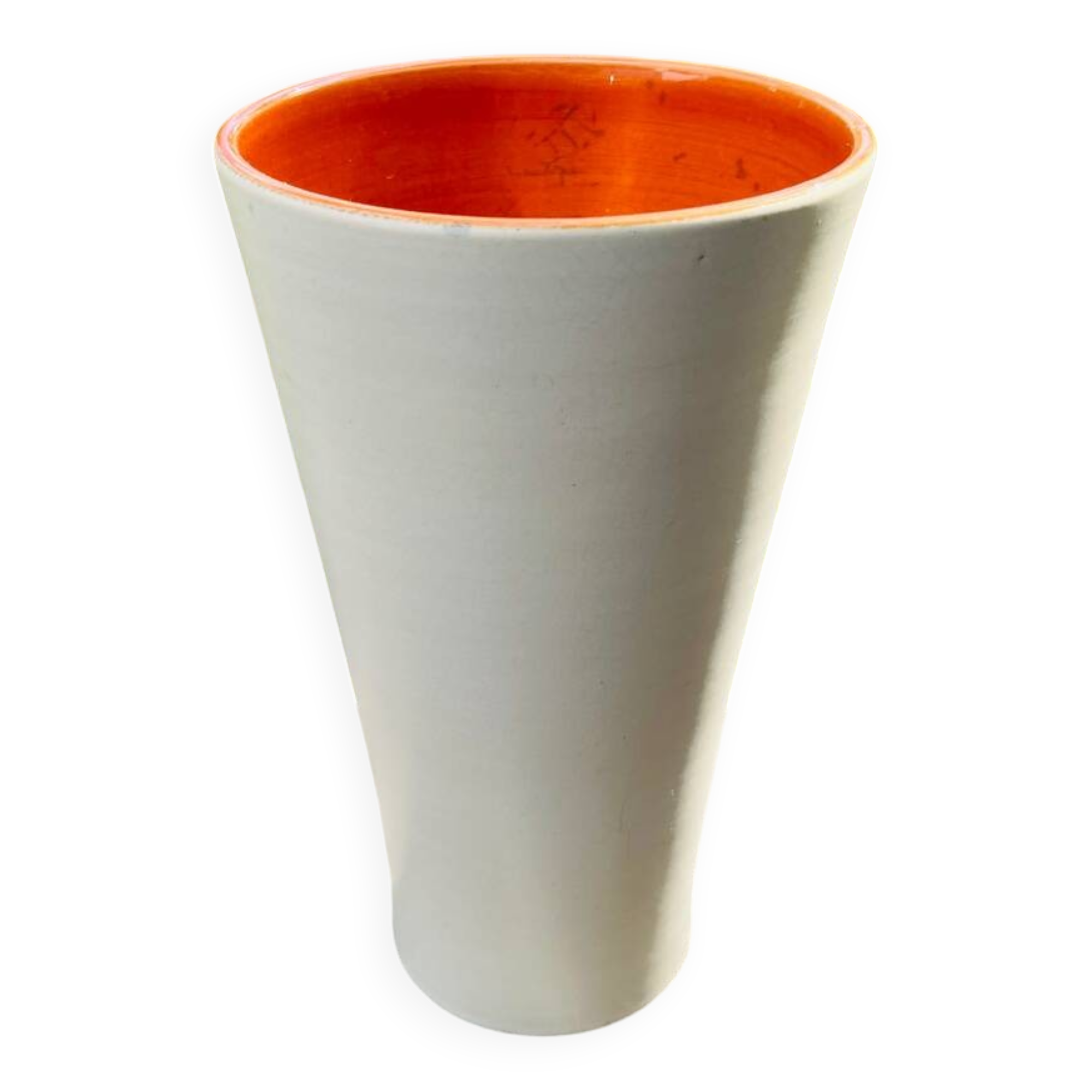 Large vintage ceramic vase 1960 white orange
