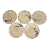 Set de 5 assiettes plates Sarreguemines motif floral, 1920-40